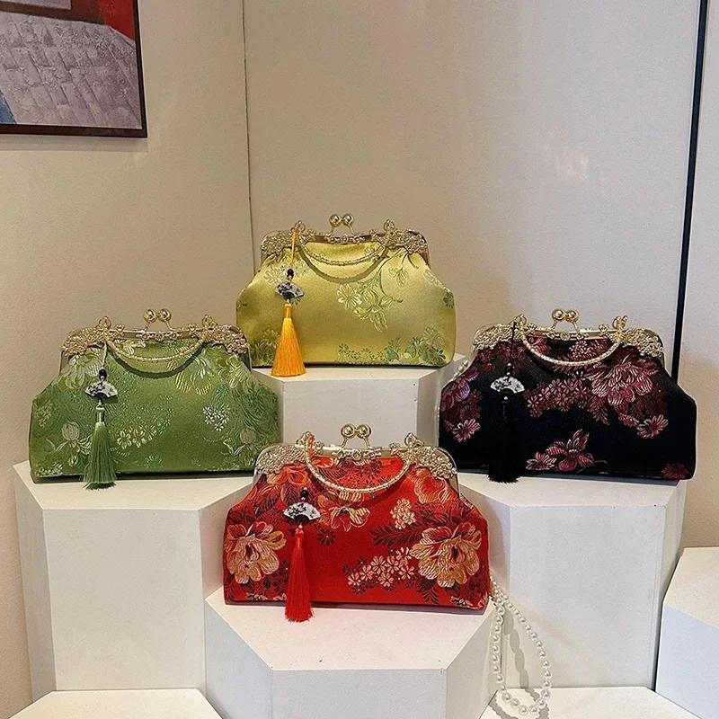 Slik Embroidered Chinese Style Top-Handle Bags Beading Fashiable Women's Bags  Sale 2026 Fashi Tassel Women's Handbag