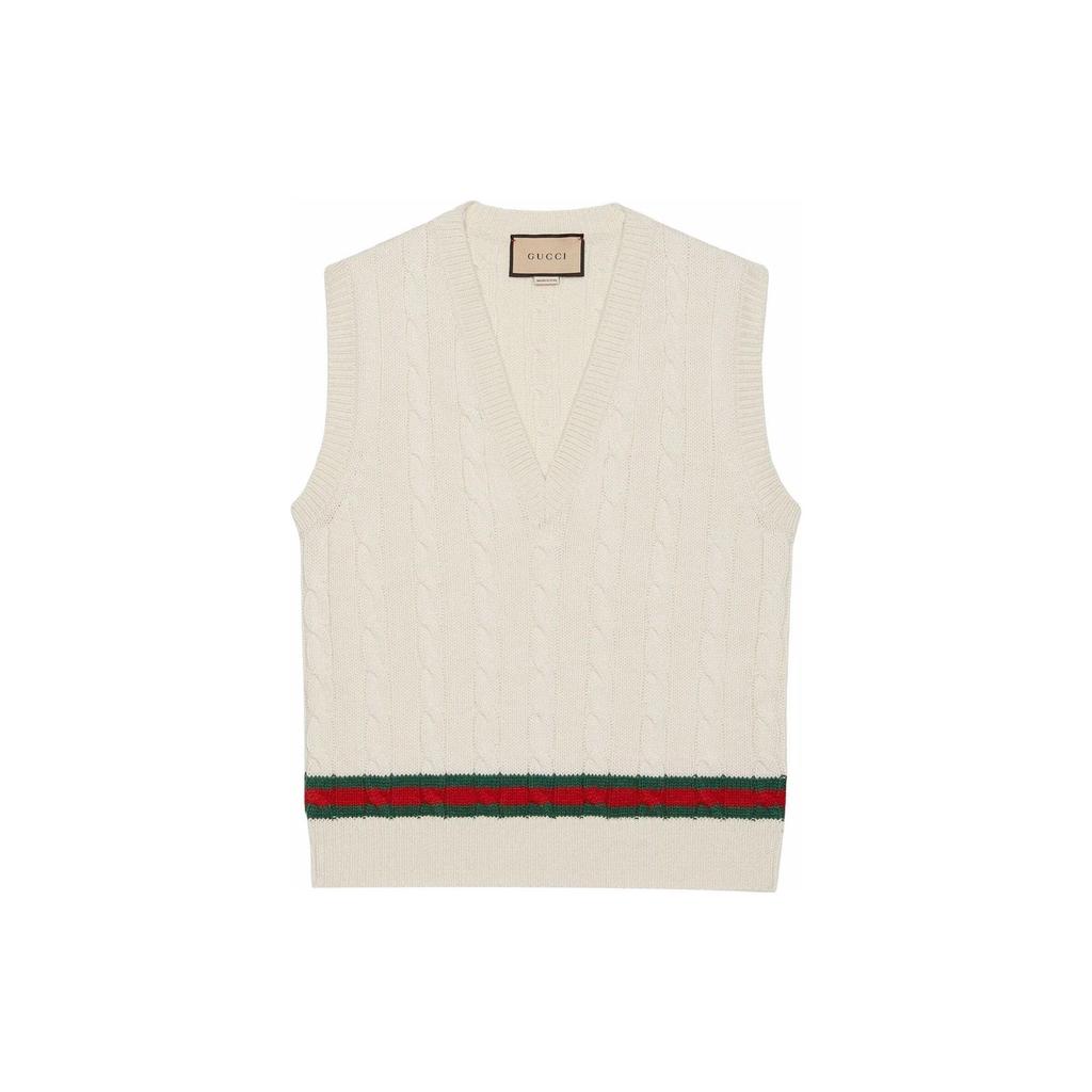 Gucci Vests Men's Ecru V-neck Moderate Knitted Fabric 681081-XKB2N-9275