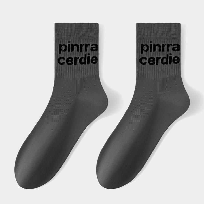 

Мужские осенне-зимние антибактериальные спортивные носки до середины икры, влагоотводящие, модный дизайн. One Size (39-44) темно-серого