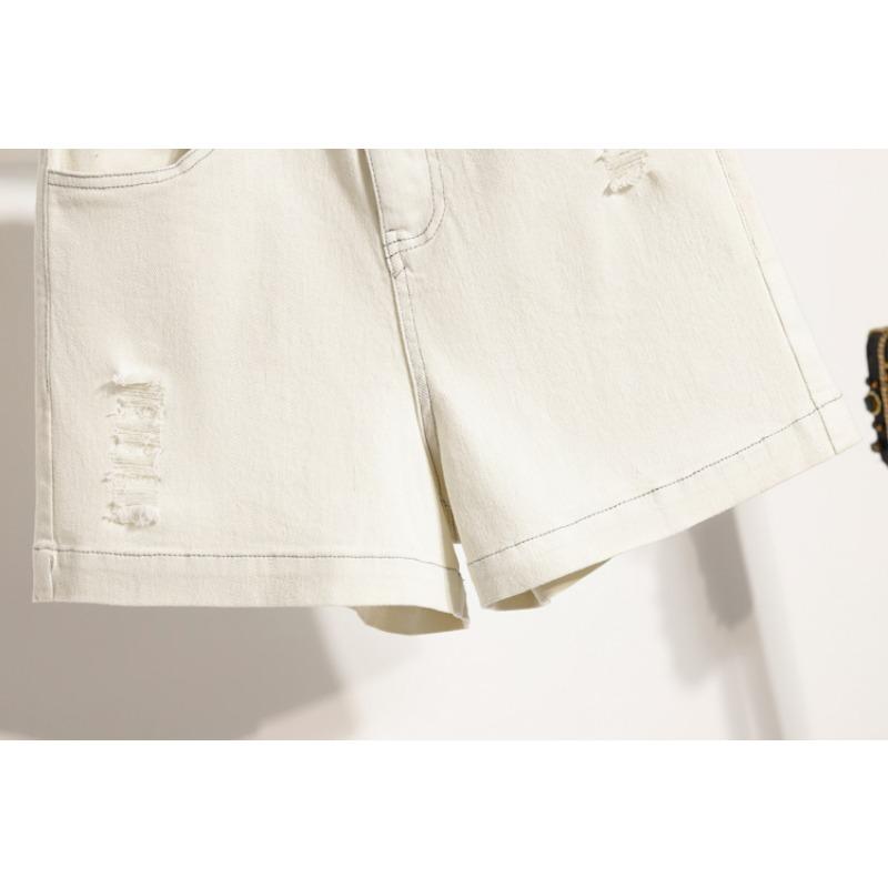 DIMANAF Plus Size Women Shorts Pants Summer Loose Jeans Short Basic High Waist Solid Pants Elastic Waist Maxi