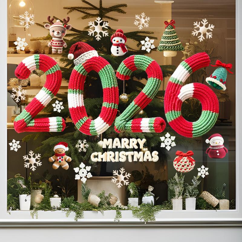 2026 Christmas Static Window Decals - Festive Glass Stickers For Home/Car/Door, Holiday Decorations, Santa Claus Snowman