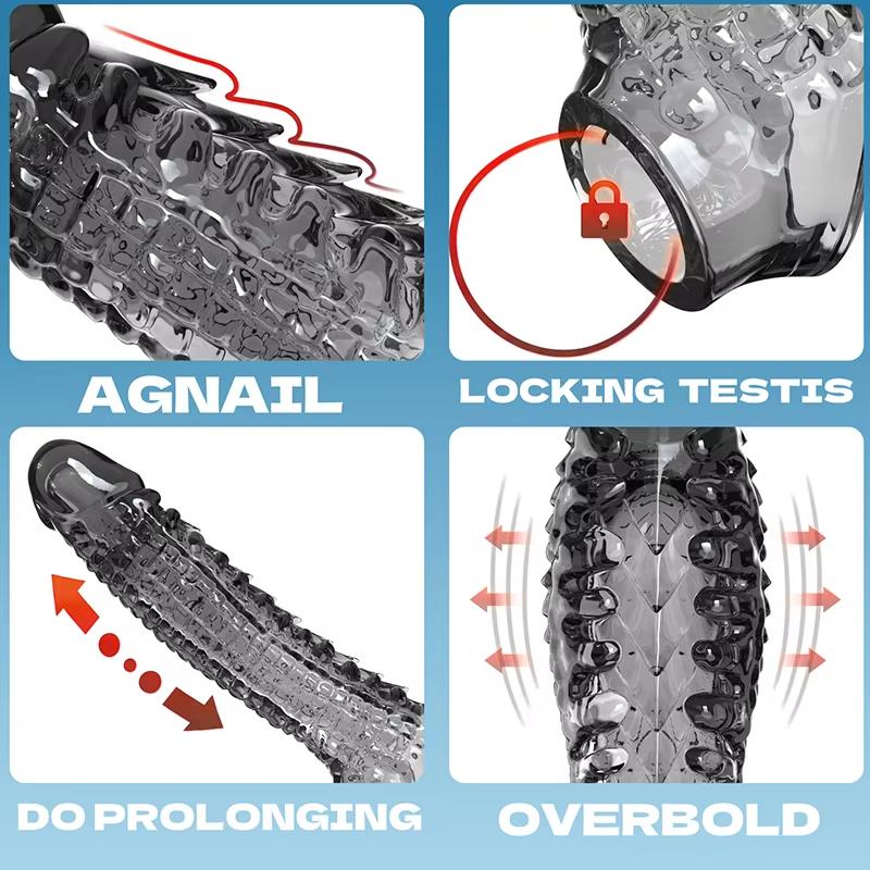 Rękaw na penisa Ultra-miękki Wielokrotnego użytku Pierścień wibrator kulkowy Przezroczysty Pierścień na penisa Przedłużacz Powiększalnik dla Par Mężczyzn Wibrujące dildo Zabawki erotyczne