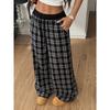 Loose Lazy Straight Leg Plaid High Waist Casual Sports Pants