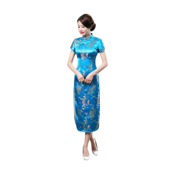 Traditional Chinese Women Long Cheongsam Bridesmaid Short Sleeve Evening Dress