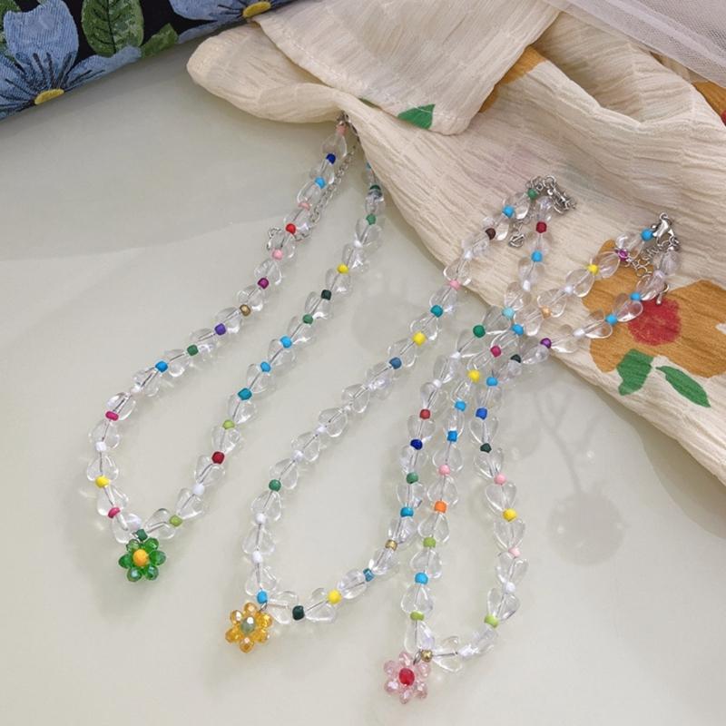 Beaded Necklaces Women Flower Pendant Chokers Artificial Crystal Material Party Jewelry Accessories Gift for Woman Girls