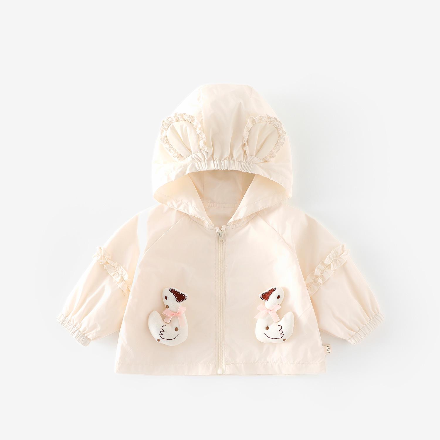 

Girls 2025 Autumn Cute Hooded Lace-Trim Coat with Ears 80