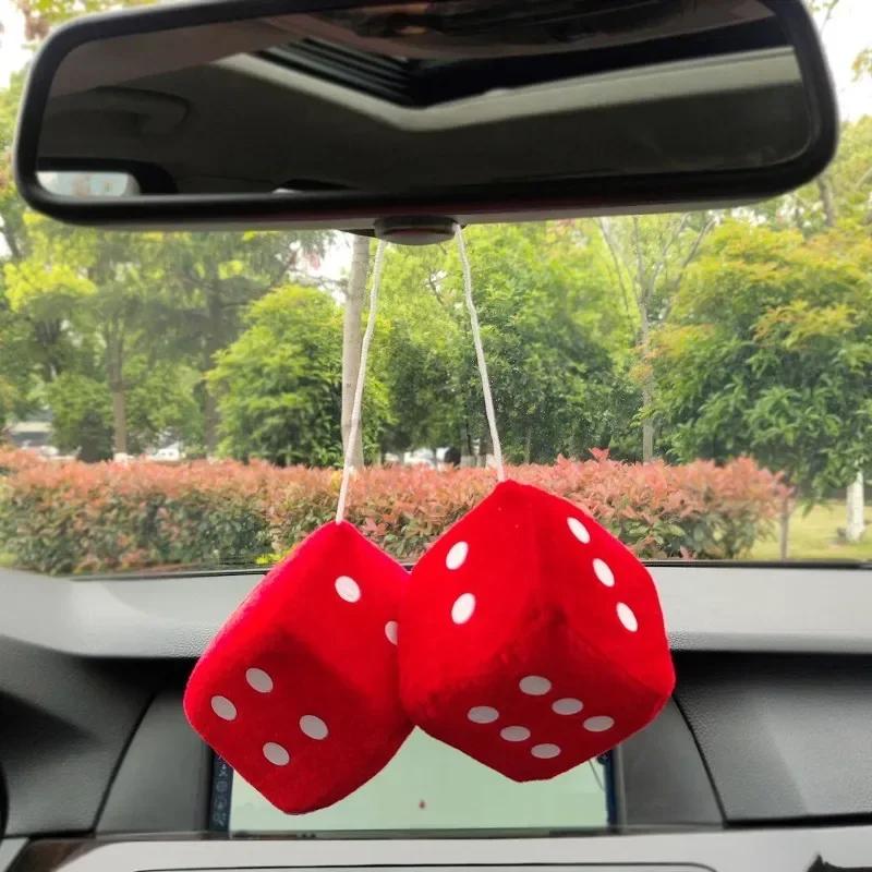 Fuzzy Dice Dots Rear View Mirror Hanger Decoration Car Styling Accessorie Fluffy Stuffed Decoration Amagi