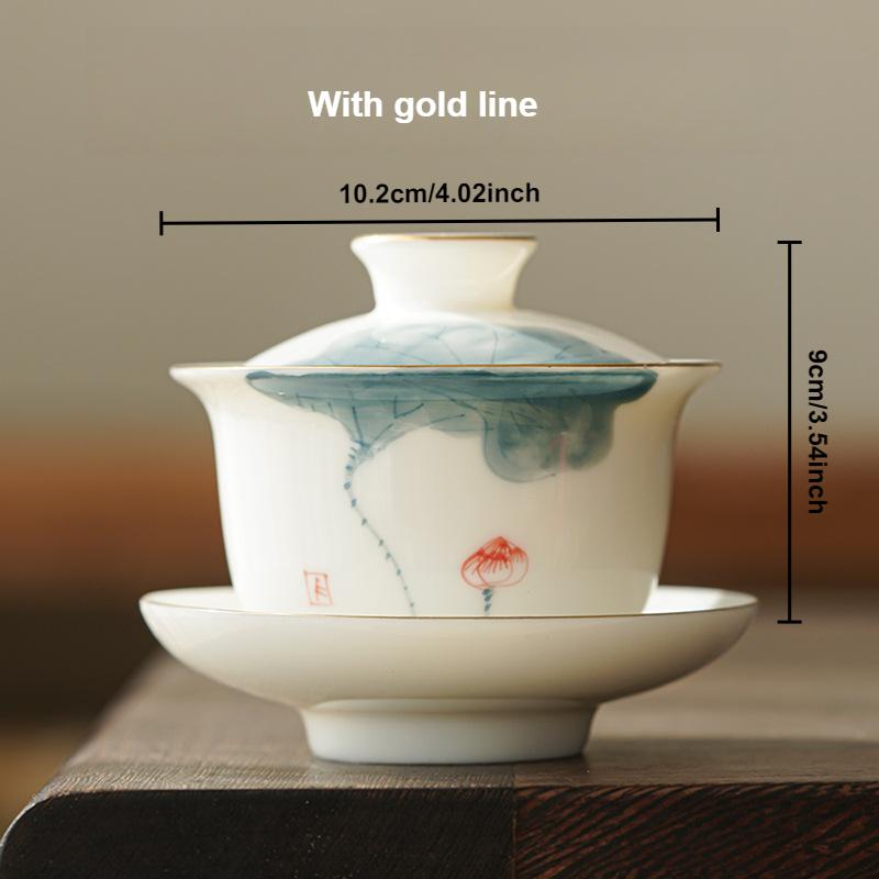 120/140ml Hand-painted Tea Tureen Fat Jade White Porcelain Gaiwan Household Ceramic Tea Infuser Traditional with Cover Teacup