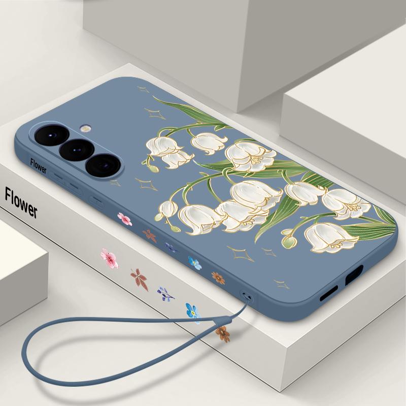 Blue Flowers Pattern Case For Samsung Galaxy S26 S25 Ultra S24 S23 S22 Plus S21 FE A15 A16 A17 A35 A36 A54 A55 A56 5G Soft Cover