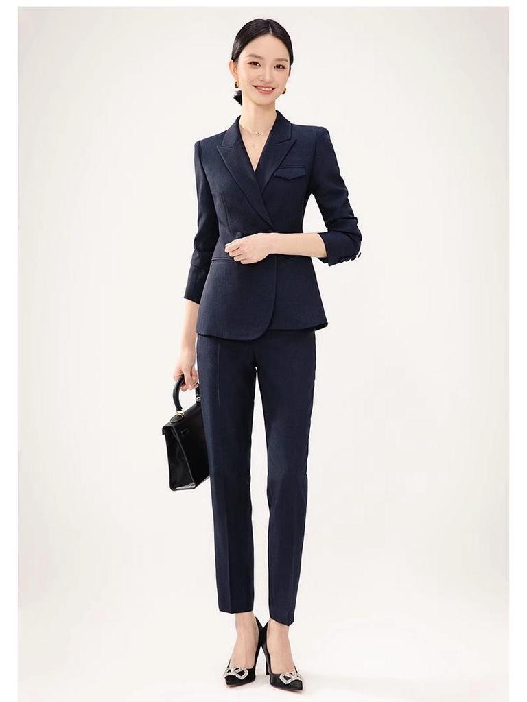 Navy Blue High-End Professional Goddess Suit - Spring/Autumn Two-Piece Skirt Set for Jewelry Store Workwear
