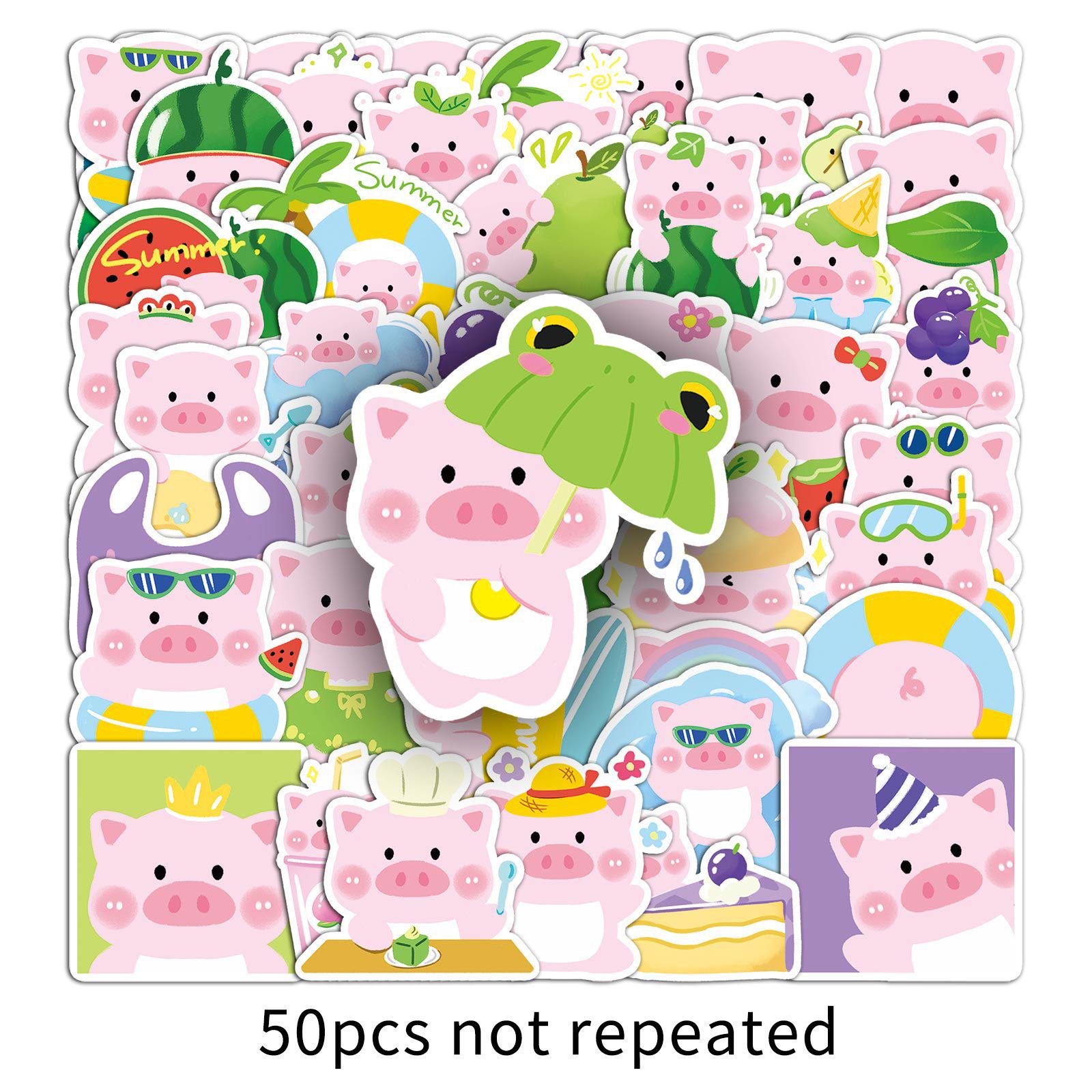 50 Original Hand-Drawn Summer Piggy & Cute Kitty Stickers for Planners or Water Bottles