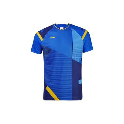 Li Ning Badminton Series Quick-Dry Cool Color-Block Short Sleeve T-Shirt Men Tops Blue AAYR011-3