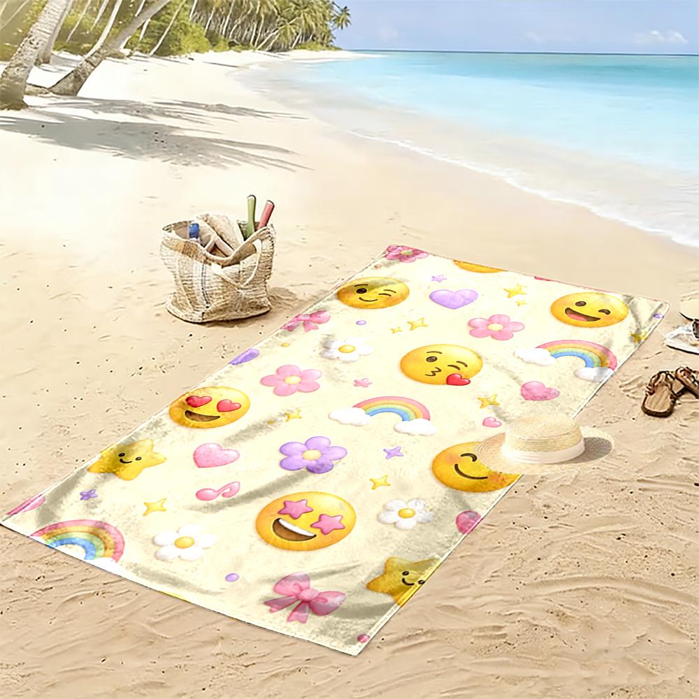 Emoji und Regenbogenmuster Strandtuch Strandtuch schnelltrocknend für Reisen Outdoor-Sportarten Joggen Strand und Schwimmen