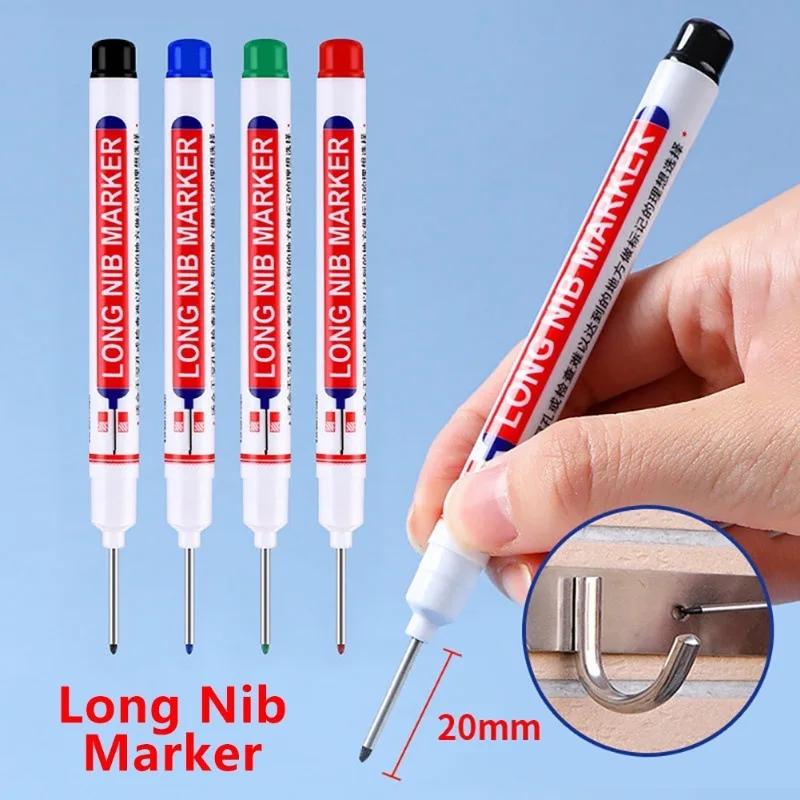 3Pcs/Set 20mm Deep Hole Markers Black Blue Red Ink Bathroom Woodworking Decoration Multi-purpose Long Head Metal Marker Pens
