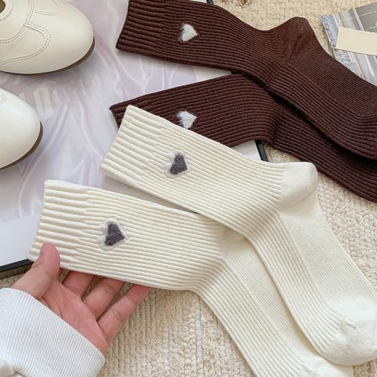 Women's Heart Pattern Mid Calf Crew Socks Ribbed Knit Boot Socks Fall Casual Soft Cozy Socks for Women Girls