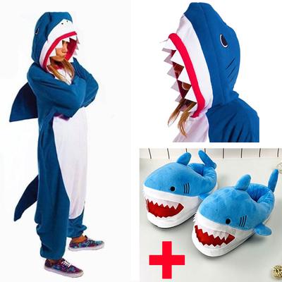 Žraločí pyžamo Oblečení na spaní + Pantofle Cartoon Cosplay pro dospělé Unisex Onesies For Hallowee