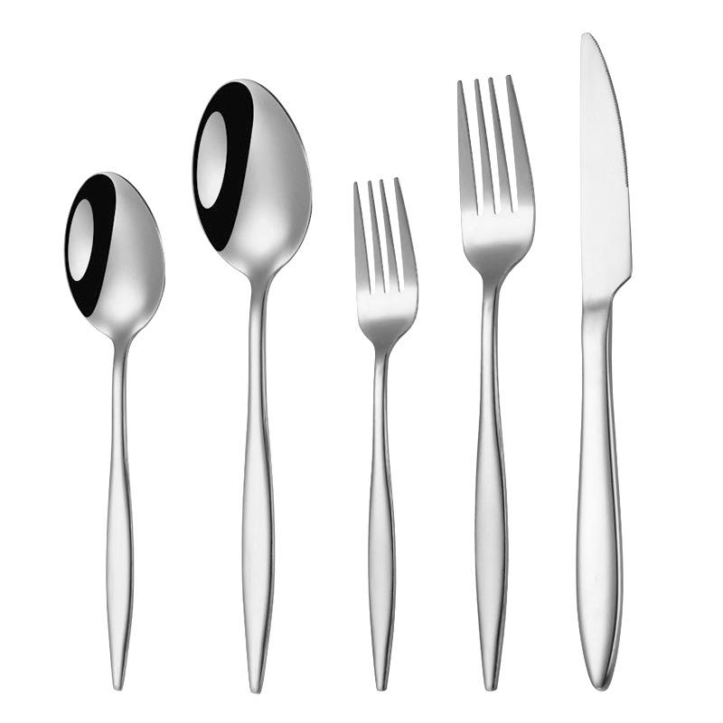 Gold-Plated 410 Stainless Steel 5-Piece Western Cutlery Set - Knife, Fork, Dessert Spoon