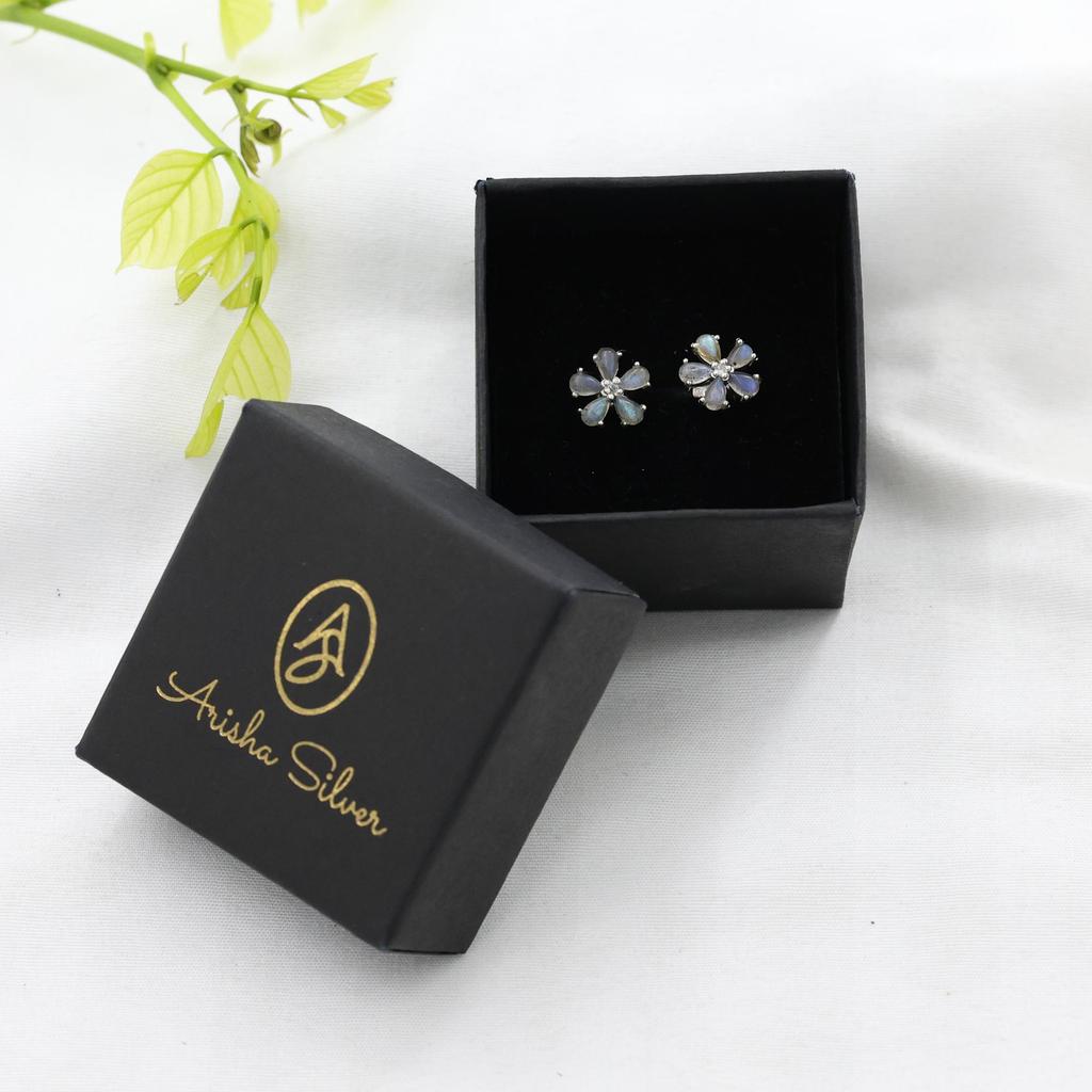 Labradorite Silver Stud Earring, Zircon Silver Jewelry,  925 Sterling Silver Handmade Jewelry, Silver Women Earring Ae6670