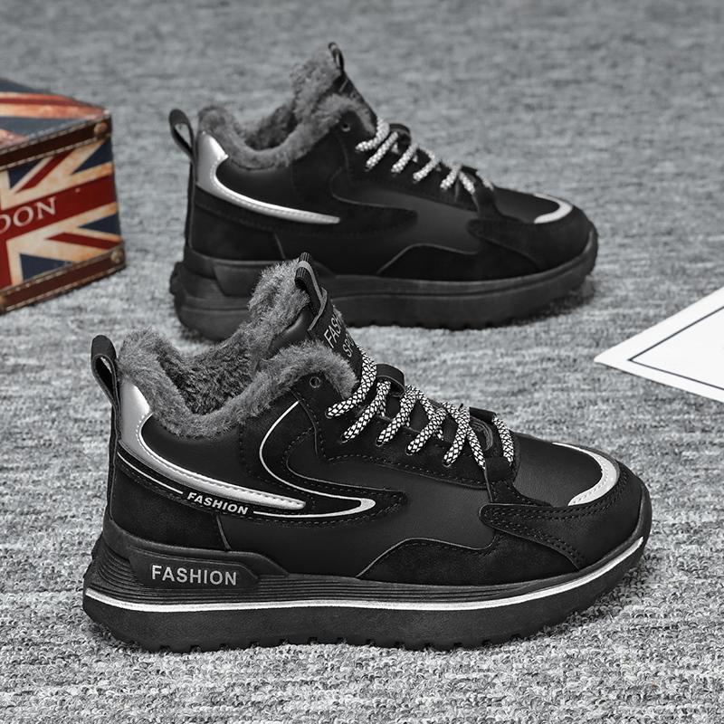 FashionMen's Shoes Lace Up Fashion Winter Anti Slip Snow Boots Outdoor Plush Hiking Shoes High Quality Boots Fur Casual Shoes For Men