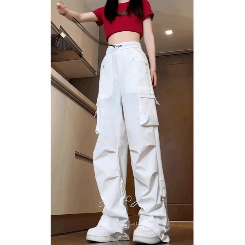 Womens Black Cargo Pants Loose Fit High Street Style Lightweight Wide Leg Workwear Trousers