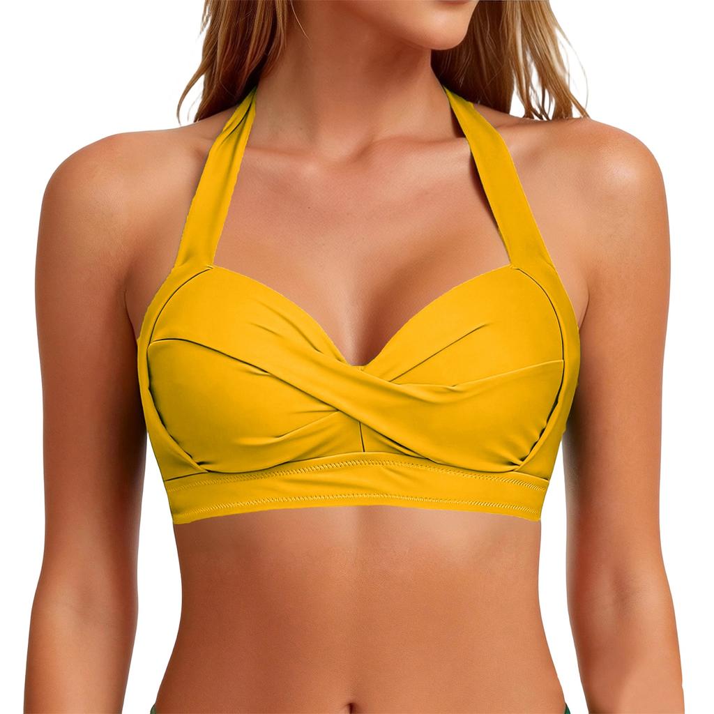 Women Neck Bikini Top Front Padded Swimwear Adjustable Back Strap Supportive Bathing Suit Top