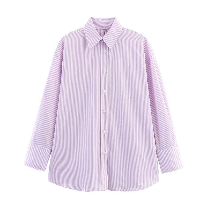 

Zbzr Spring New Women clothes Western Style Versatile Back Bow Poplin Loose Shirts 8235058 Lavender L