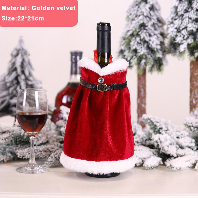 2/1Pcs Creative Christmas Wine Bottle Set Golden Velvet Dress Santa Claus Wine Bottle Cover Xmas New Year Dinner Table Decors