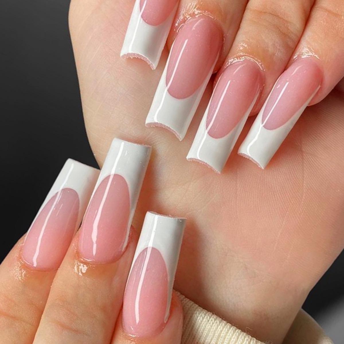 

Stiletto White French Edge Nude Pink Press-On Nail Tips