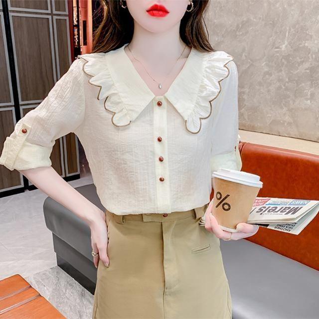2025 Spring/Summer Versatile Peter Pan Collar Long Sleeve Shirt - Elegant French Style Top for Spring/Autumn