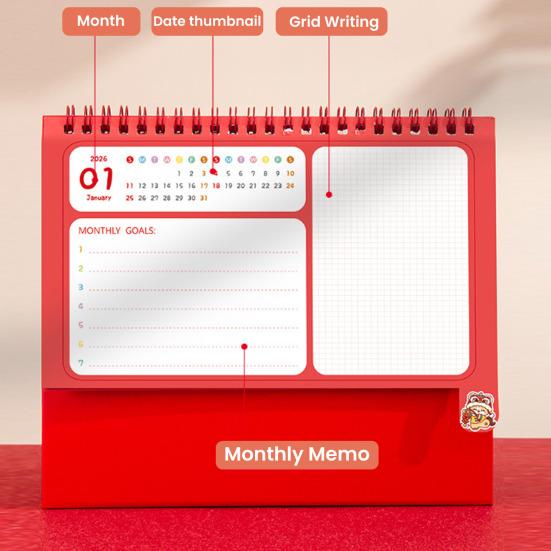 Chinese New Year Desk Calendar 2026 Lunar Standing Flip Calendar Zodiac Horse Monthly Planner
