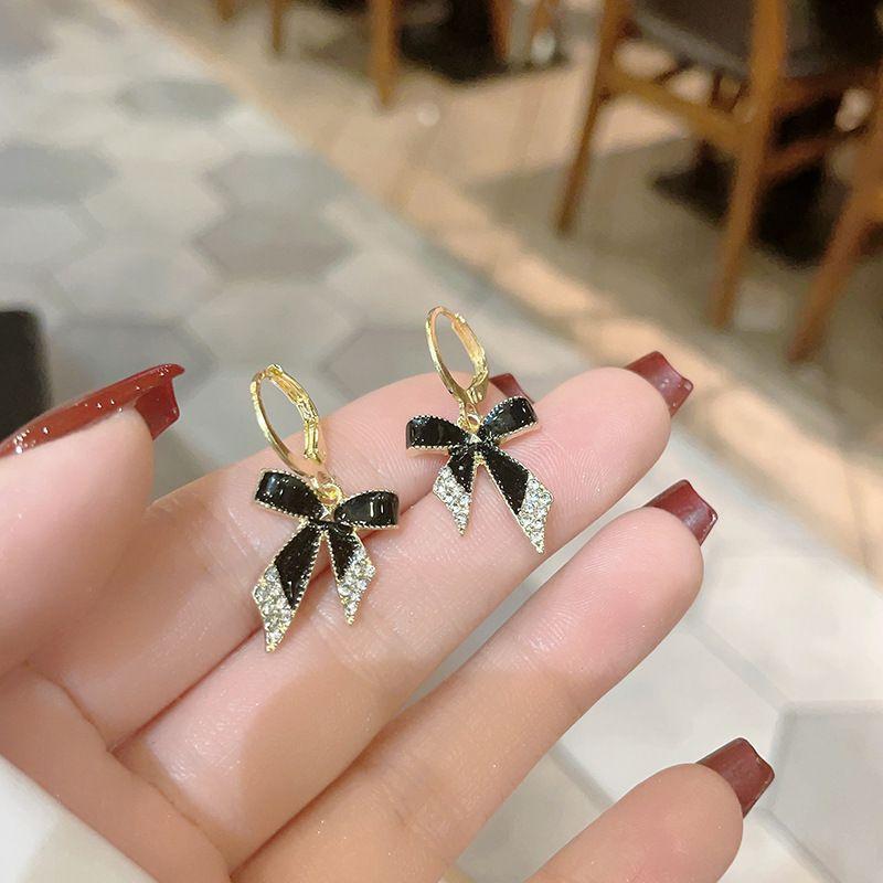 Korean black bow temperament versatile style high-end design stud earrings