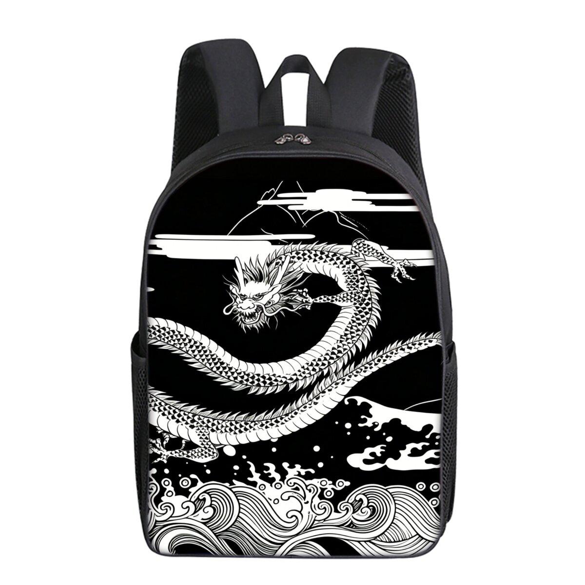 Chinese Goddelijke Draak Print Enkellaags Rugzak Eenvoudige Stijl voor Jongens/Meisjes Kinderen Beste Cadeaus 2D Platte Cartoon Schooltassen