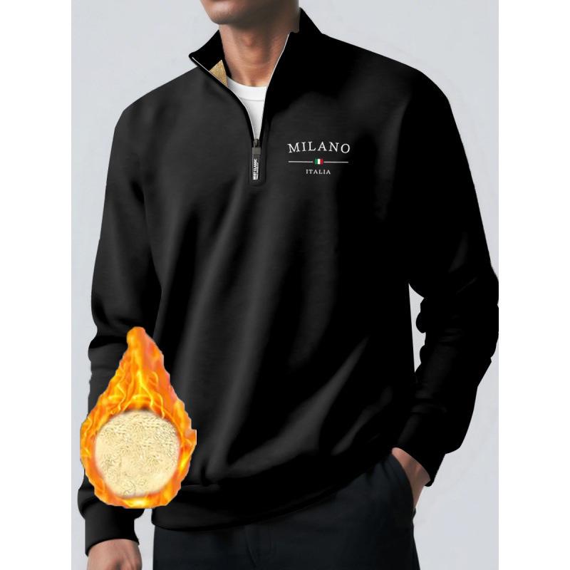Men s Fleece Lined Golf Hoodie, Autumn/Winter, Loose Fit, Plus Size, Half-Zip Pullover, Black Large