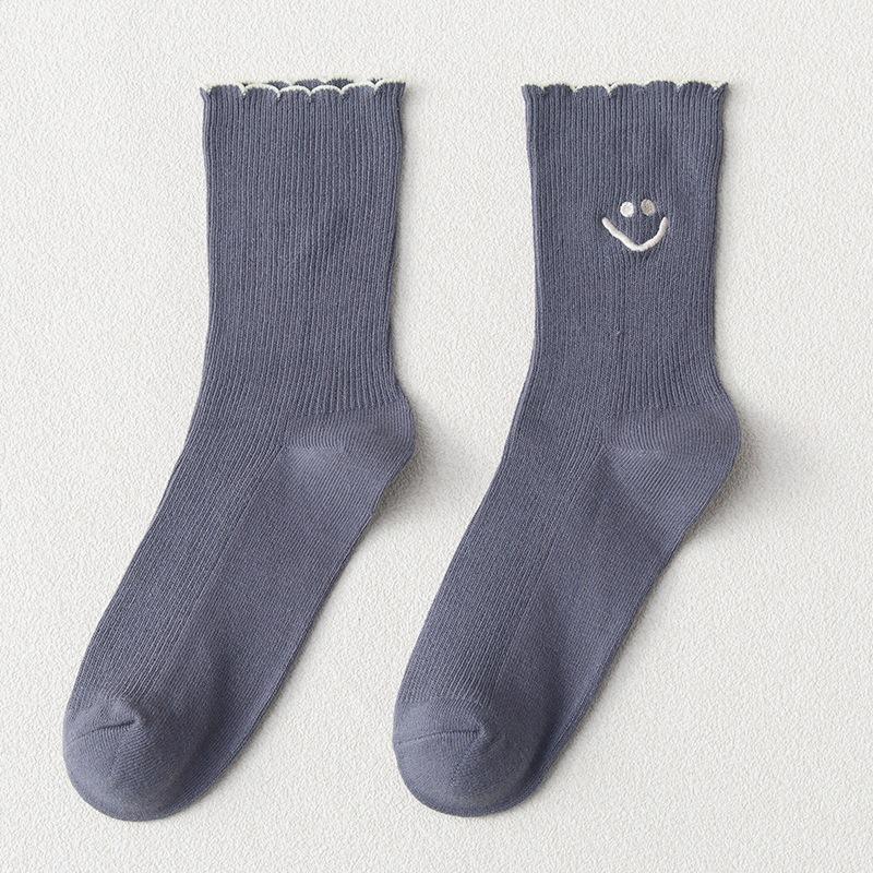 

Женские простые вышитые носки-трубы с цветным кружевом и открытым мыском 1 pair серый