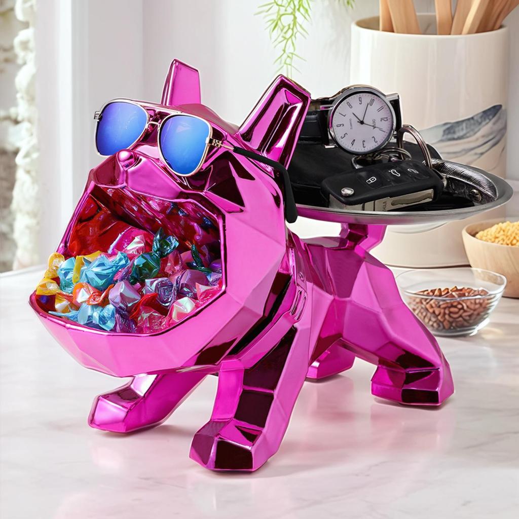 Polygonal Bulldog Storage Tray Ornament - Electroplated Resin Dog Sculpture