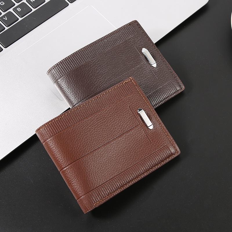 Men's Slim Bifold Wallet - Short Style, Multi-Card Slots, Casual Leather Money Clip