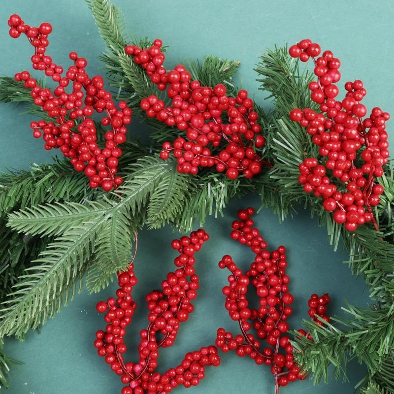 Simulation Christmas Berries Branches Artificial Plant Red Holly Berry Stem Ornaments Xmas Tree DIY Wreath Flowers Party Decor