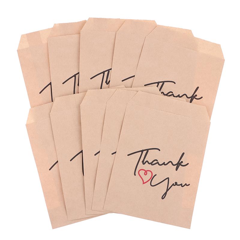 25 Pcs 13X18Cm "Thank You" Paper Gift Bags Kraft Favor Bags Flat Cookie Candy Snack Dessert Packaging Bag For Weddings Party