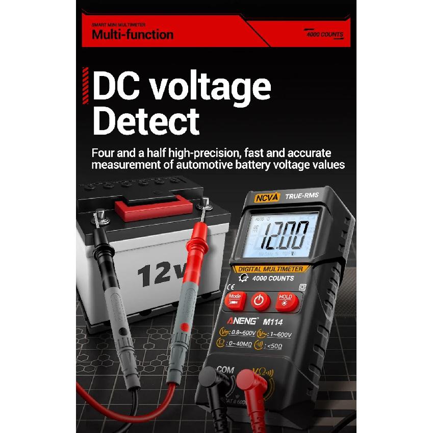 ANENG M114 Digital Multimeter + BT173 Battery Tester 4000 Counts Auto Ranging NCV Backlight Electrical Tool Kit