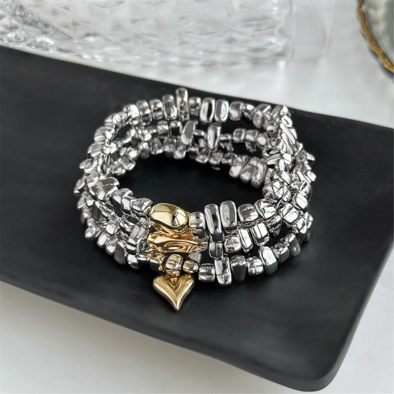 3Piece Elastic Stretch Beaded Bracelet Set Dumpy Gold Silver Ball Stackable Jewelry For Women Irregular Art Design
