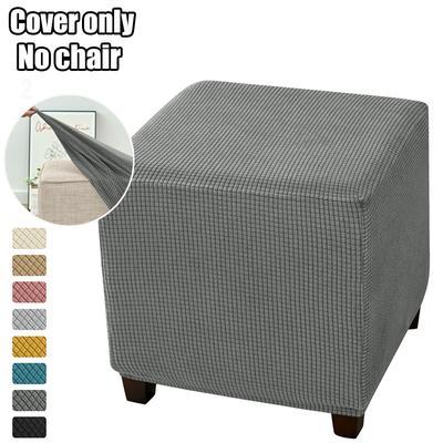 1Pc Polar Fleece Ottoman Cover Solid Color Stretch Footrest Slipcovers Non-Slip Dustproof Footstool Protectors Living Room Decor