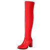Elastic Women's Thigh High Boots Block High Heels Over-the-knee Boot Black Red White Long Tall Party Shoes Ladies Large Size 48