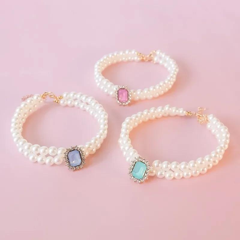 New Original Dog Cat Collars with Pearl Shiny Rhinestone Pendant For Small Dogs Cats Neckchain Pet Accessories Pet Decoration