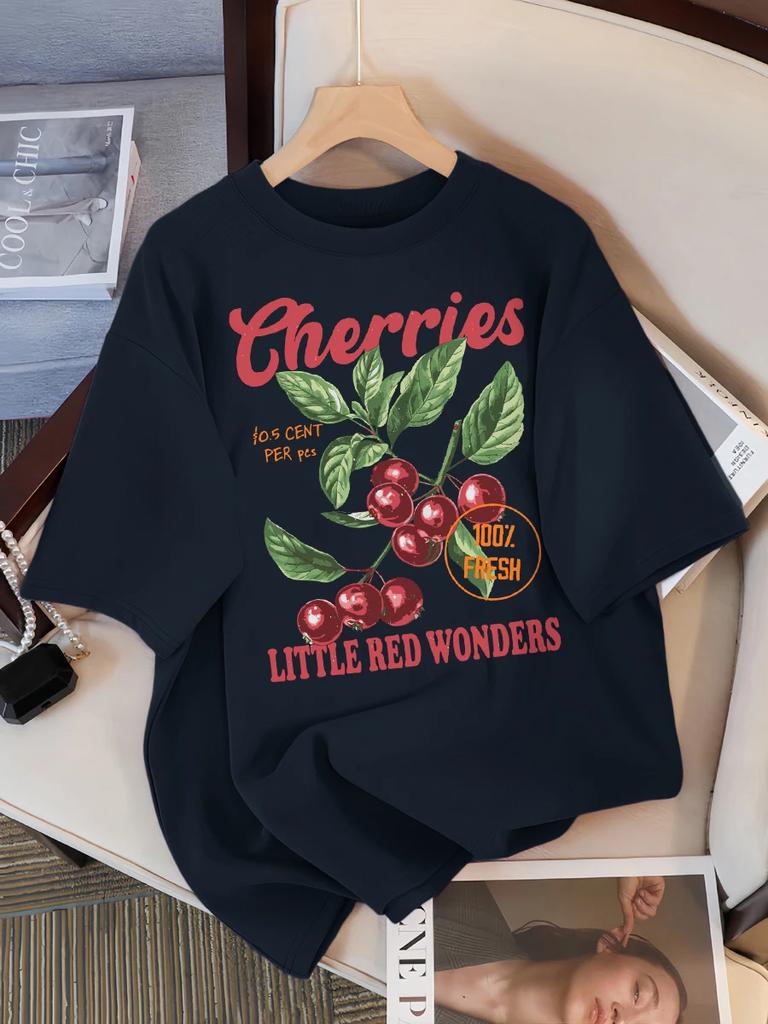 Cherries Fresh Little Red Wonders Design Women T-Shirt Casual T Shirts Hip Hop Female Sportswear Summer Soft Top