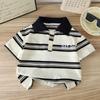 2025 Kids' Striped POLO Shirt - Unisex Summer Lapel Short Sleeve Color Block Top, Korean Style
