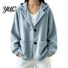 Everyday Layering Piece Autumn Winter Casual Coat, Hoolded Long Sleeve Jacket, Comfortable Commuter Apparel Loose Fit Vertical Corduroy Outerwear with