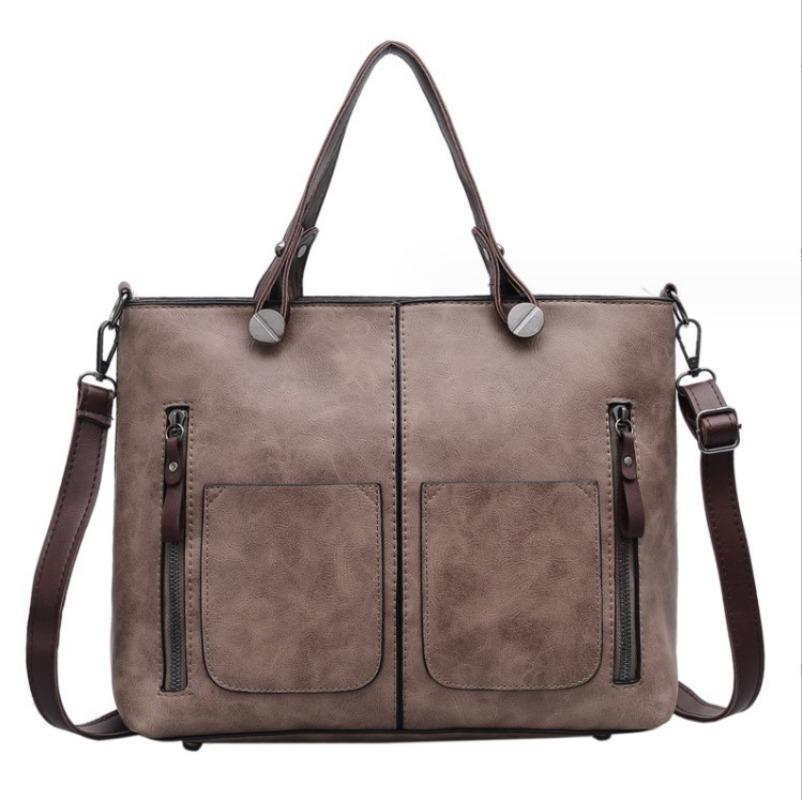 European American Retro Leather Women's Handbag, Large Capacity Tote Bag, Vintage Cross Body Bags for Woman with Double Pockets