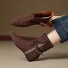 Women's Ankle Boots Winter Footwear New In Wedges Elegant Luxury Woman Heels Comfortable Plus Size Pointed Toe Short Barrel