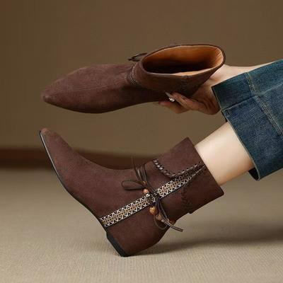 Damen-Ankle Boots Winter-Schuhwerk Neu im Keilabsatz Elegante Luxus-Damenschuhe Bequem Große Größen Spitze Kurzer Schaft