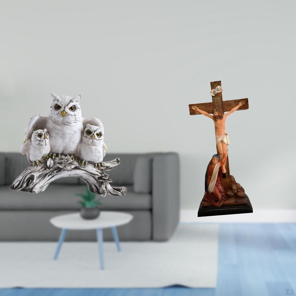 Modern Owl And Jesus Sculpture Figurines for Living Room Office Bedroom Tabletop Cabinet Decor Holy